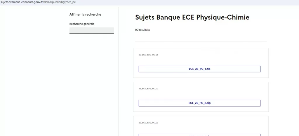 Lien officiel vers les sujets ECE 2025