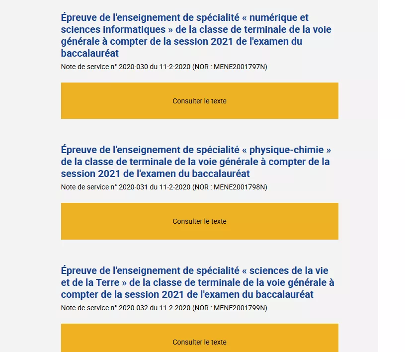 Lien officiel vers les épreuves du bac