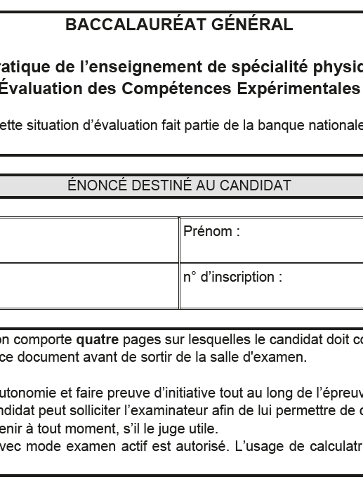 ECE physique chimie sujets officiels
